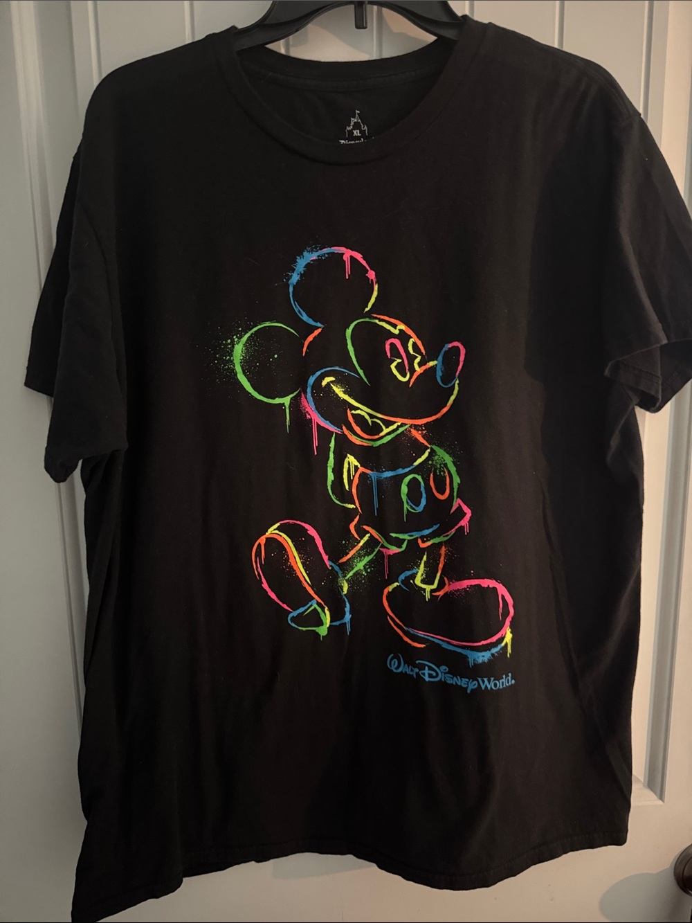 Hanes Black Short Sleeve Tee with Neon Mickey Mouse Graphic
